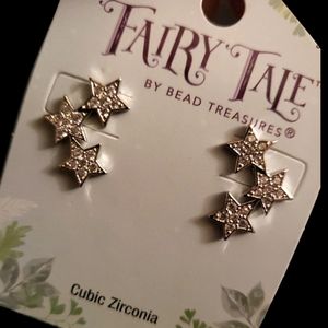 B2G1 Fairy Tale Cubic Zirconia Paved Triple Star Mini Crawler Stud Earrings